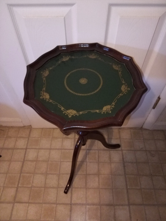 Vintage Mahogany Wood Pedestal Side Table with Leather Top