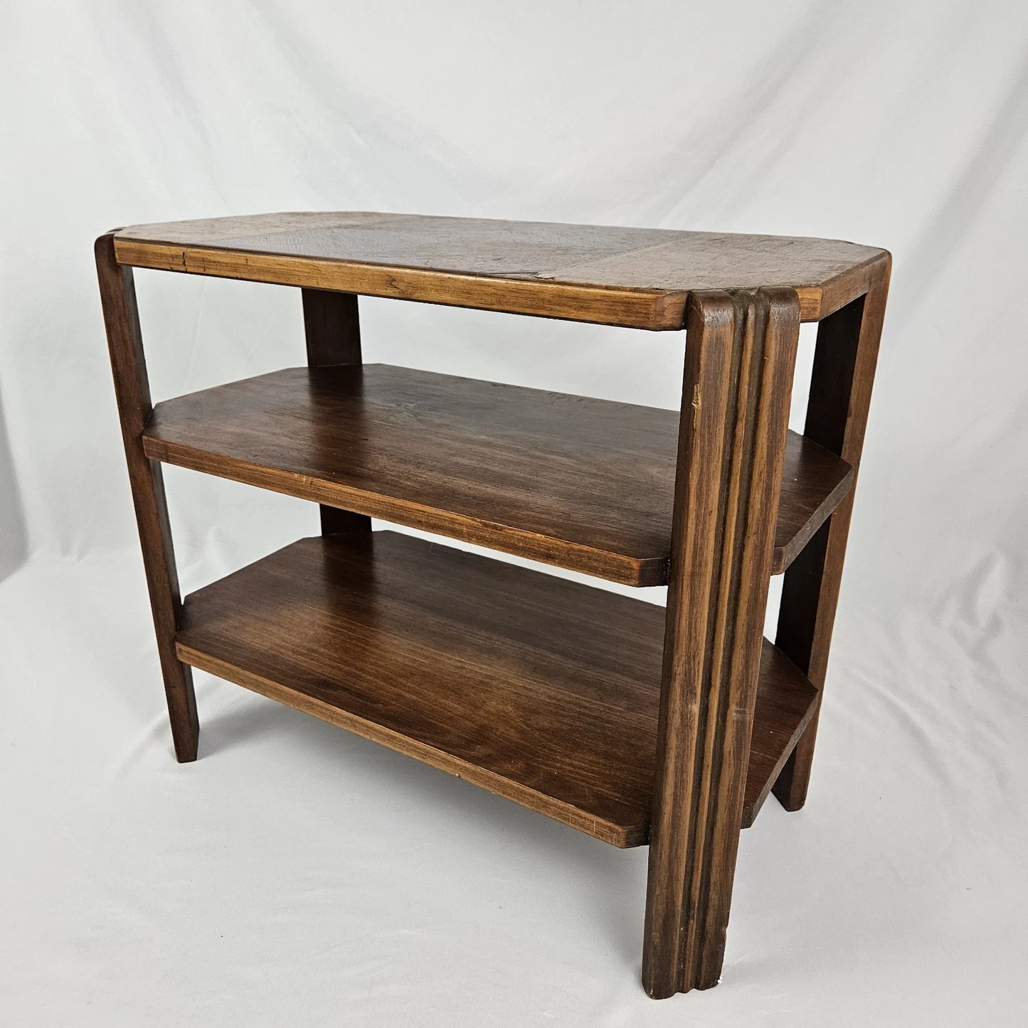 Vintage Waterfall End Table with Open Bookshelf Storage