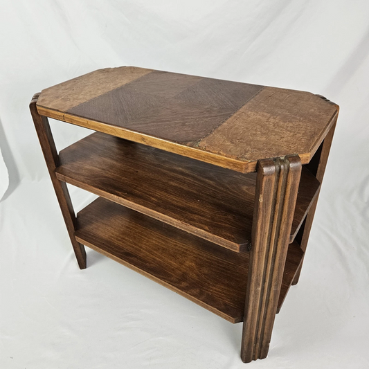 Vintage Waterfall End Table with Open Bookshelf Storage