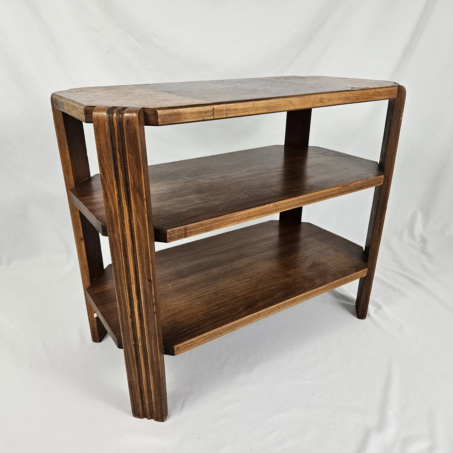 Vintage Waterfall End Table with Open Bookshelf Storage